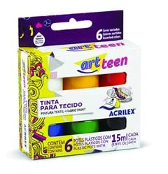 TINTA P/TECIDO ART TEEN 15ML C/6 CORES