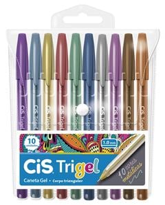 CANETA GEL CIS TRIGEL 1.0MM METAL 10 COR