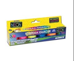 TINTA TEMPERA GUACHE NEON C/6 CORES 15ML