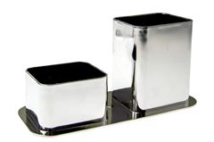 PORTA CANETAS DUPLO METAL PRATA
